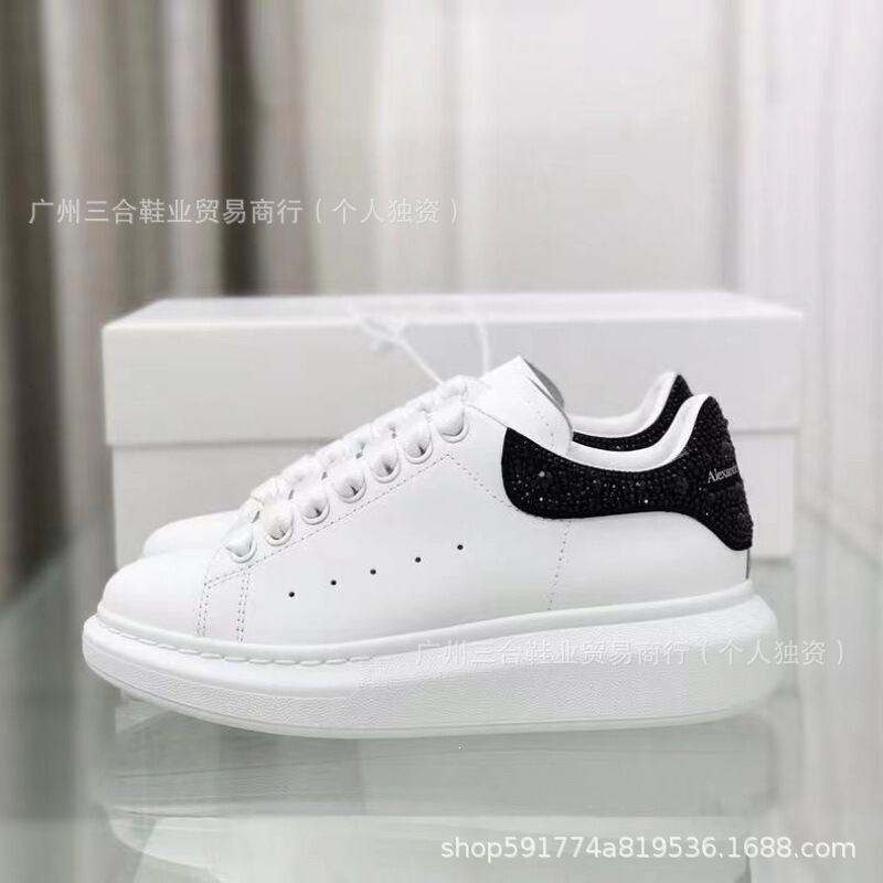 High-End Version Rhinestone Mcqueen White Sneakers Couple Style Diamond-Tipped Height-Increasing Thick-Soled Casual Sneakers Cross-Border Trade