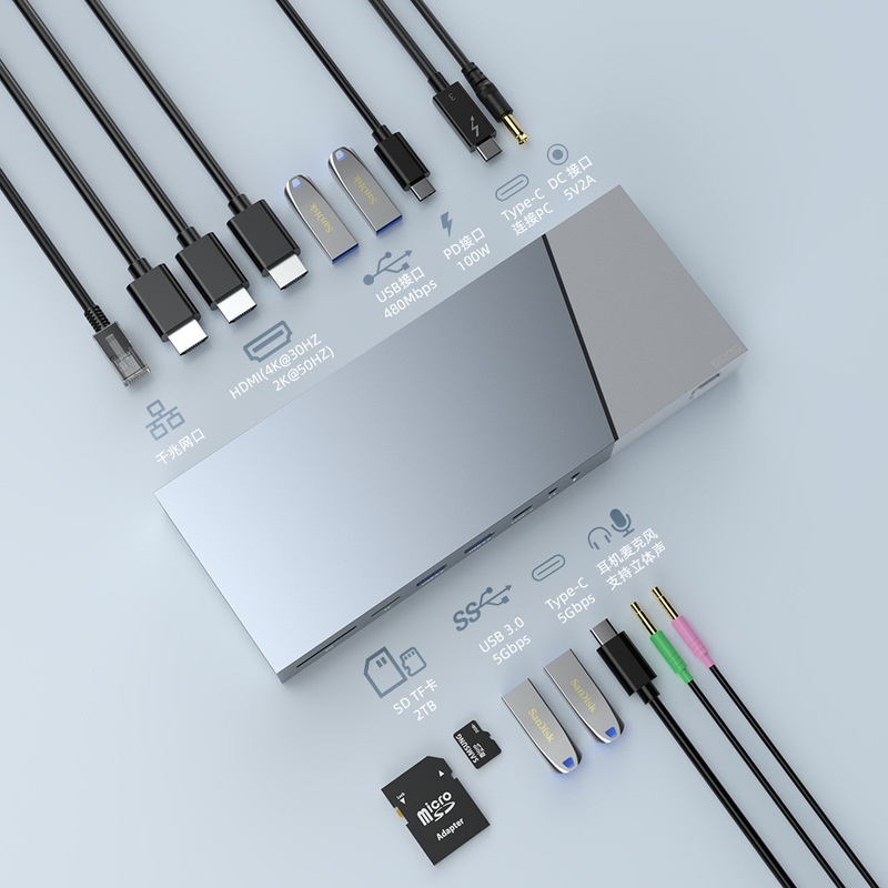 16-in-one DisplayLink docking station supports Mac OS four-screen different display MST multi-function DockingHUB