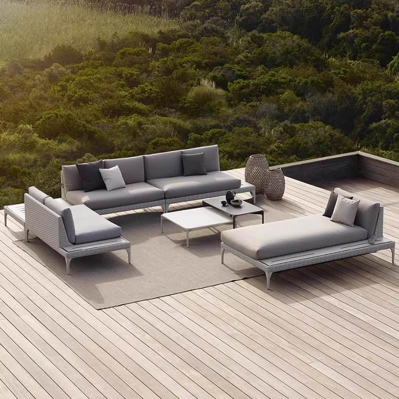Sofá al aire libre patio al aire libre tela de caña impermeable balcón protector solar ocio sofá de caña combinación de muebles al aire libre nórdicos