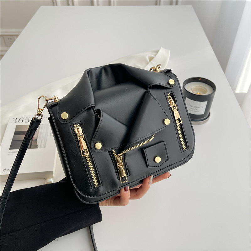 Personalized Leather Jacket Small Bag New 2025 Korean Style Fashion Design Trendyy Girls Single Shoulder Small Clothes Small Square Bag Pu
