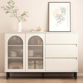 奶油风餐边柜靠墙一体简约储物柜家用客厅橱柜厨房简易多层茶水柜