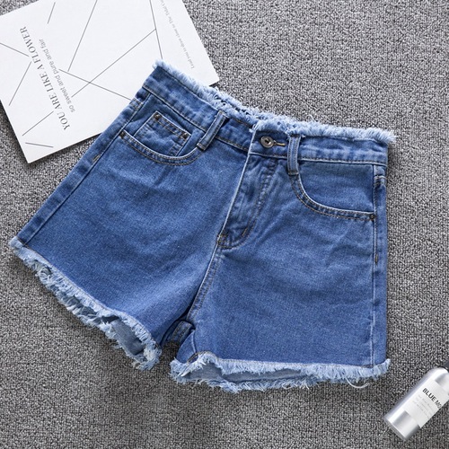  New Summer Women's Jeans Shorts with Frayed Wide Legs for Outwear Slimming High Waist Thin A-Shape Hot Pants Fashionable Ins 
