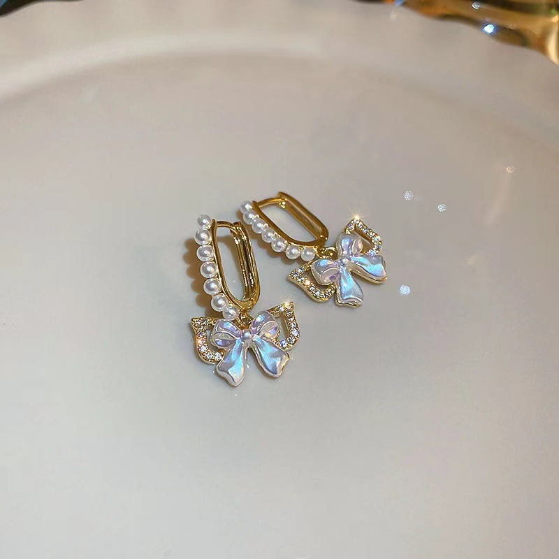 1 Pair Simple Style Classic Style Bow Knot Inlay Alloy Rhinestones Drop Earrings display picture 5