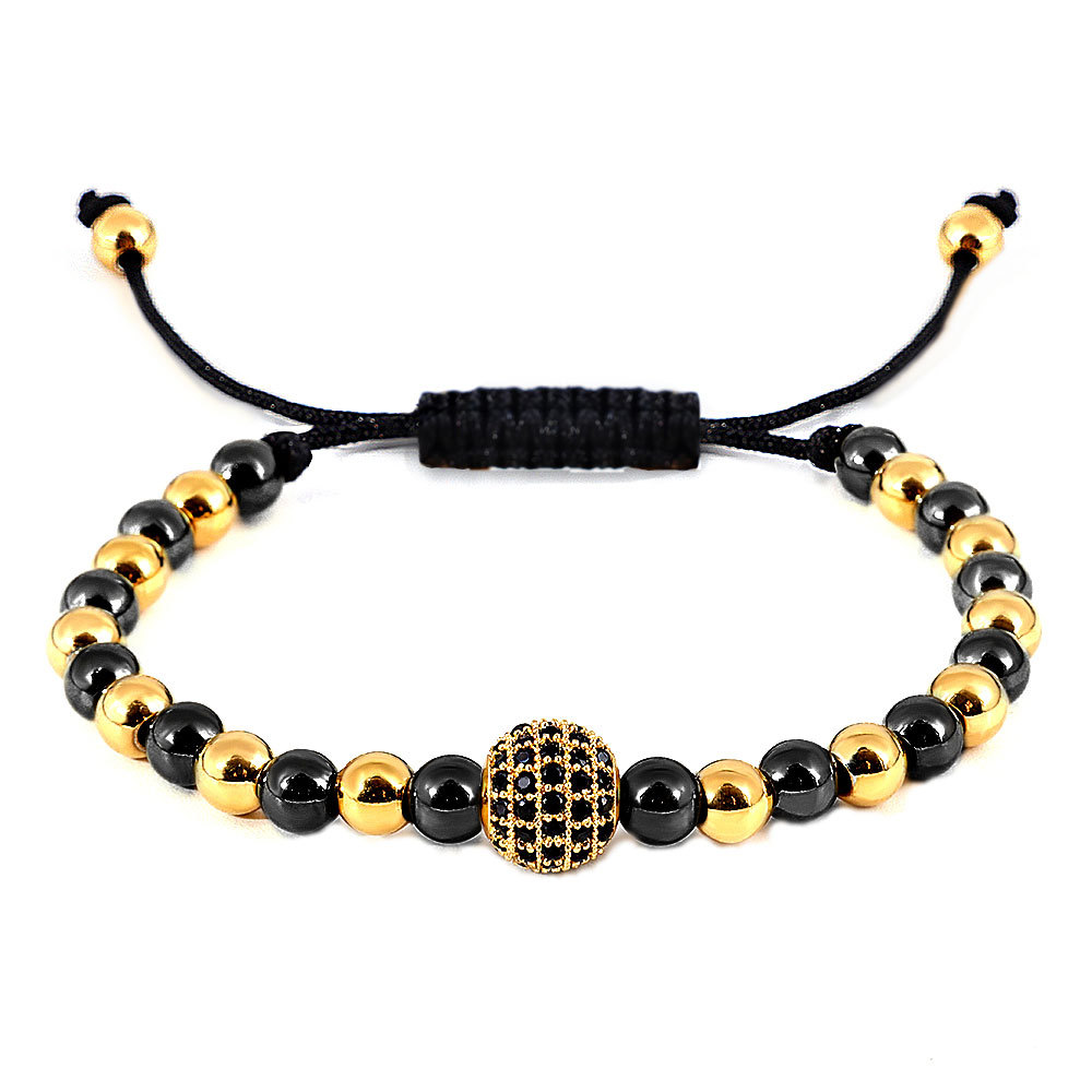 Artificial Gemstones Inlay Material Bracelets Classification 1 Piece Quantity Casual Solid Color Stainless Steel Inlay Artificial Gemstones 18K Gold Plated Vacuum Plating Men'S Bracelets Men Beaded Bracelets