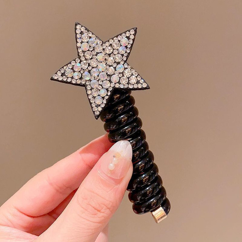New style rhinestone star hair band phone cord hair band for children that does not hurt hair, little girl five-pointed star hair accessories headband