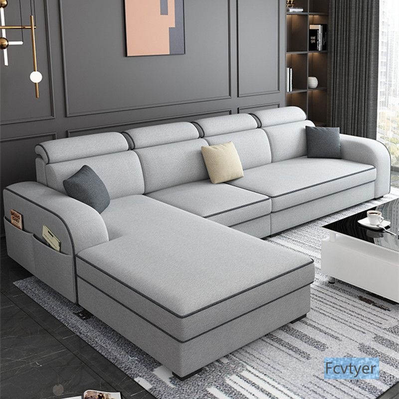 Changyuebang Technology Fabric Sofa Folding Living Room Chaise Longue Simple Large Dual-Purpose Wooden New Combination Fabric Sofa