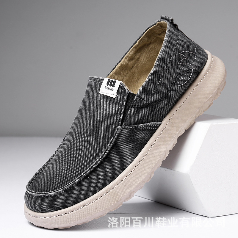 Men's Shoes with Stitching, Old Beijing Cloth Shoes, Slip-On Breathable Canvas Shoes, Washable Soft Sole, Non-Slip Casual Shoes, Comfortable Dad Shoes