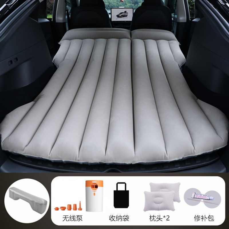 Tesla – Car Inflatable Bed Vehicle-mounted inflatable bed - gray-tesla-with-round-white-orange-battery-pump-long-stool