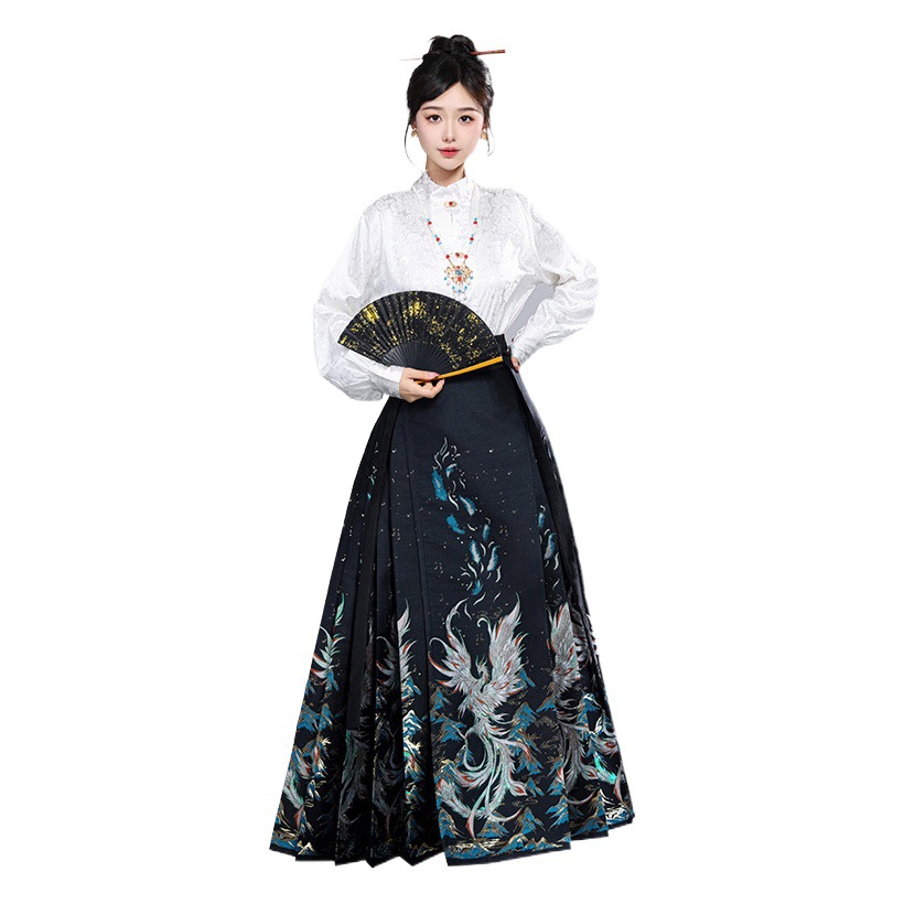Cao Xian Han Dynasty Original Ming Dynasty Han Dynasty Half Turtleneck Shirt Top Imitation Makeup Flower Horse Face Skirt Suit 2023 New Style