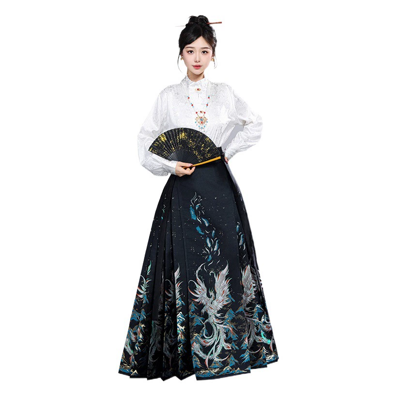 Оригинальная рубашка с полуводолазкой династии Мин династии Хань, топ, имитация макияжа, цветок, юбка с лицом лошади, костюм 2023, новый стиль