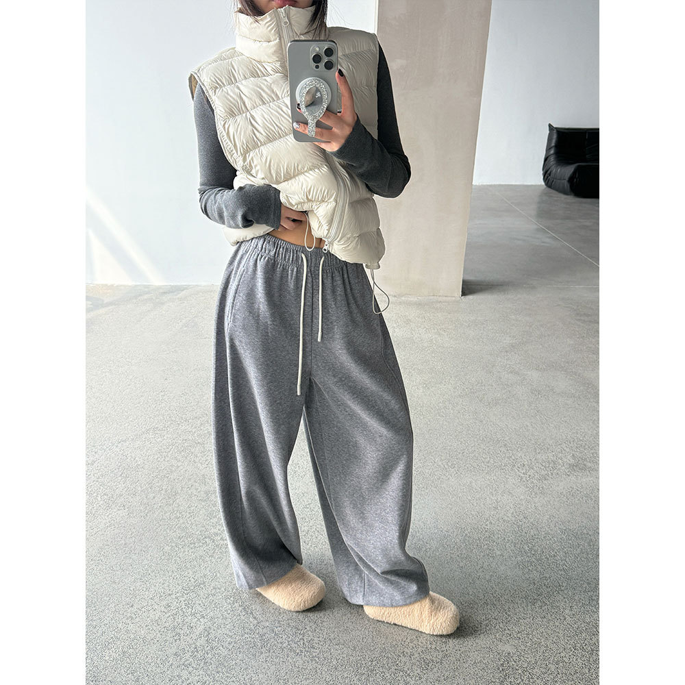 【王琪芝】韩版抽绳显瘦卫裤女松紧腰直筒休闲针织九分裤冬WQ051