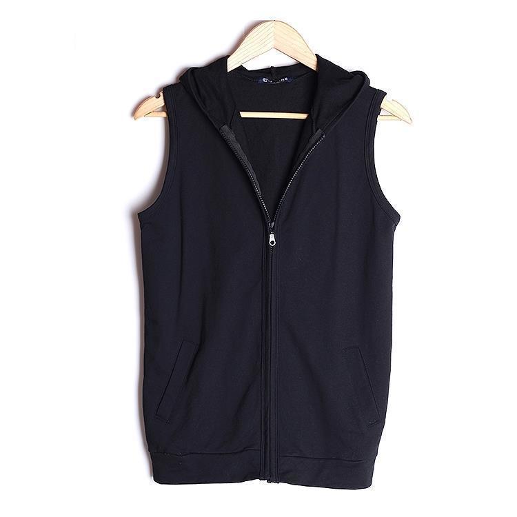 Chaleco deportivo con capucha de talla grande sin mangas de primavera y verano, chaqueta de punto de chaleco de fitness delgado de moda para hombre