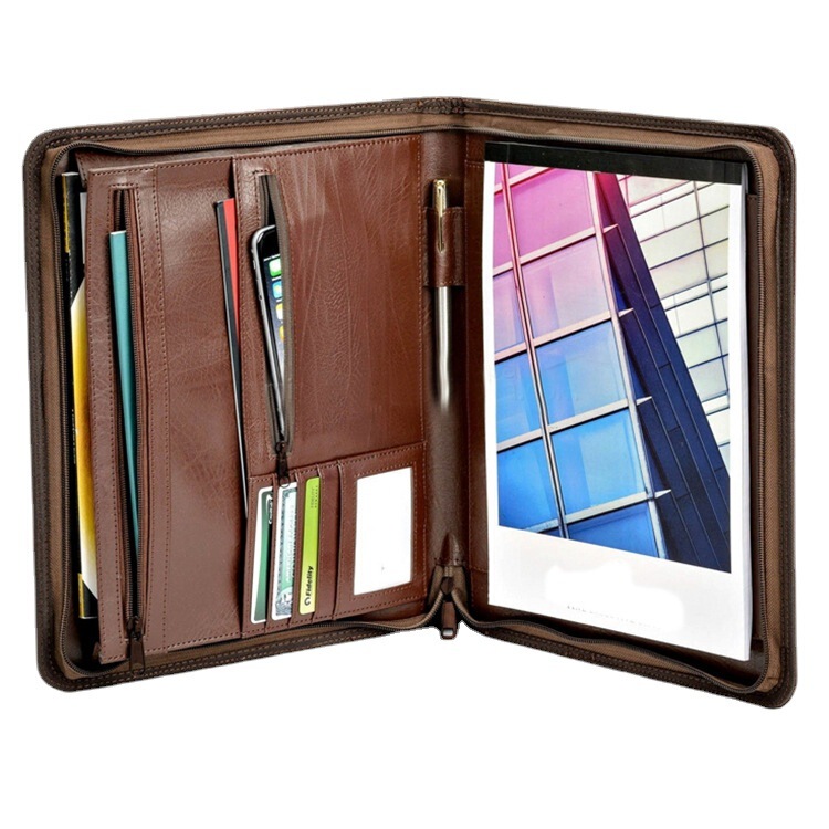 Customized Business Document Bag, Multifunctional, Can Hold Tablet Computers, A4 Manager Folder, Retro Pu Material, Corporate Contract Folder