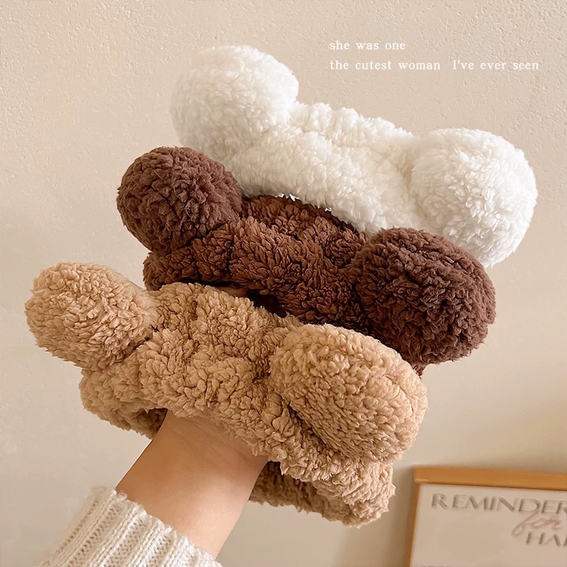 Nuevo lindo oso orejas peluche lavado facial cinturón de cabello máscara especial otoño-invierno banda de cabello de borde ancho rojo tocado