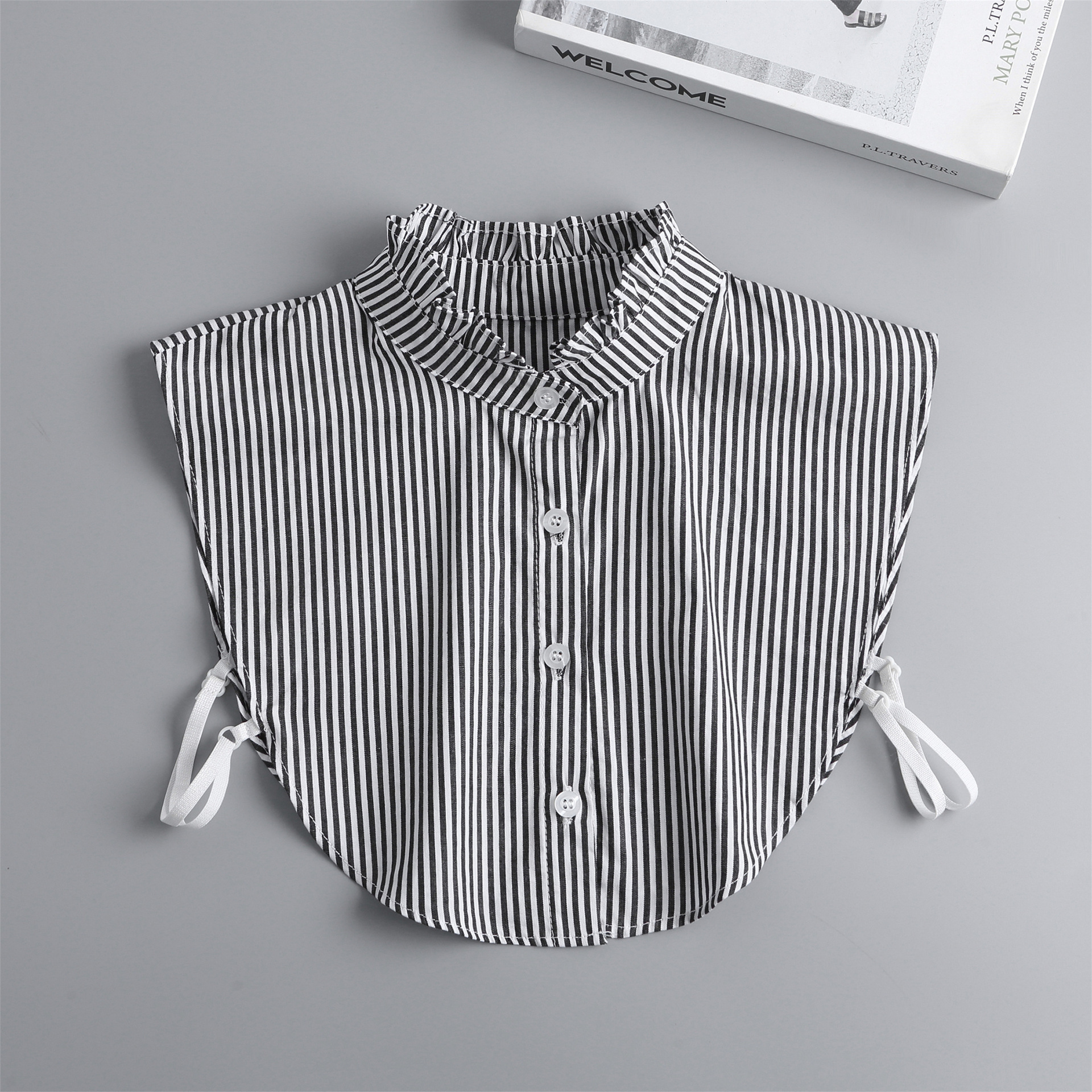 条纹荷叶立领纯棉假领子女百搭职业领配毛衣打底装饰跨境厂家批发