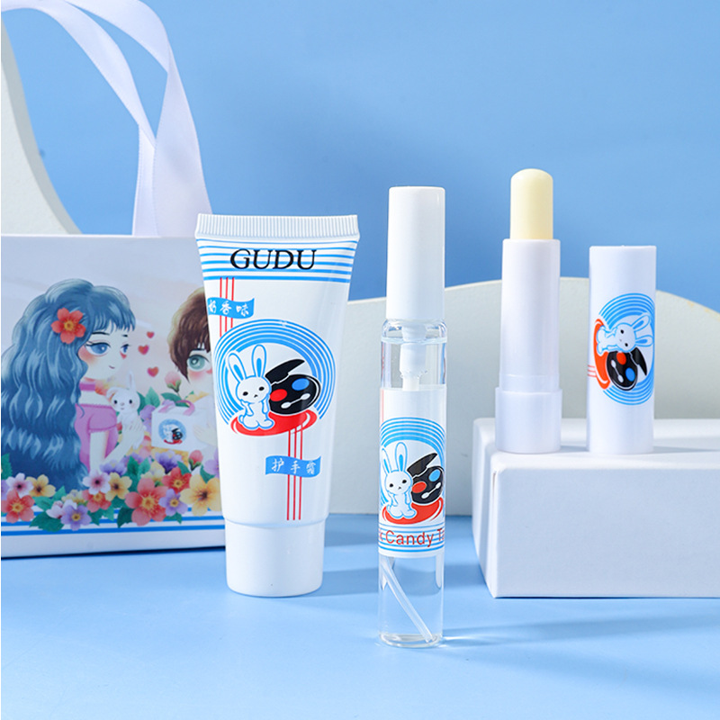 Gudu Makeup Refreshing Toffee Flavor Hand Cream Perfume Moisturizing Student Men and Women Lip Balm Gift Box Set Wholesale