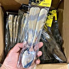 6pcs大サイズの洋食スプーンを入れてステンレススプーンを厚くしてスプーンを飲む長柄中東シリーズスプーン大さじ金メッキ