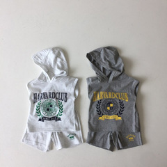 夏季兒童套裝2023新品韓版薄款連帽衛衣短褲潮范印花兩件套童裝