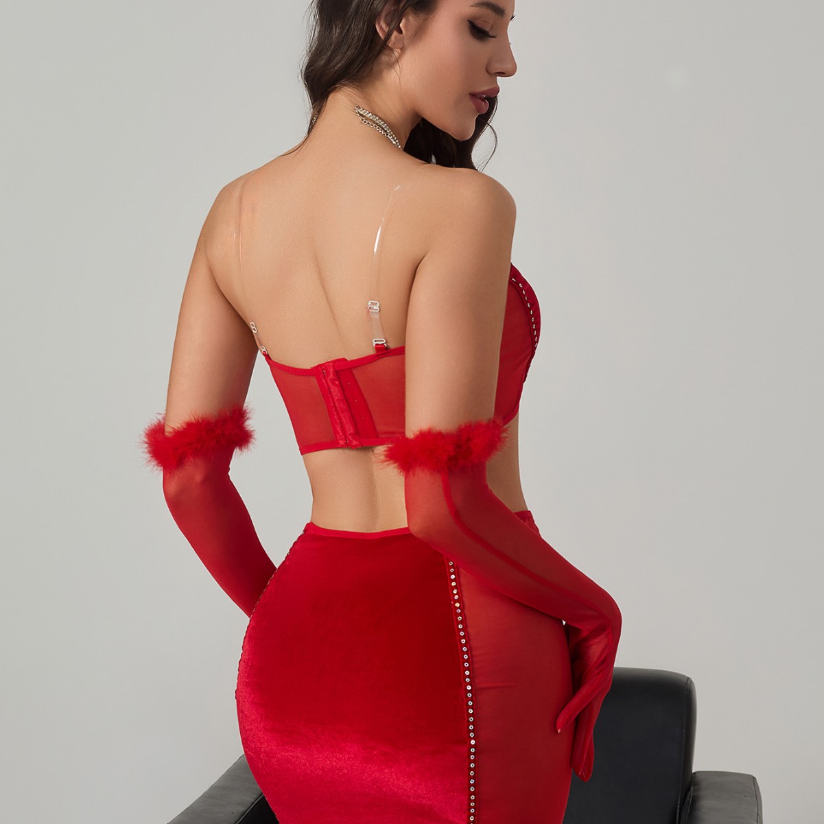 GraceChic GraceChic Sexy Nightdress For Women With Rhinestones, Heart-shaped Strapless Vest, Velvet Bodycon Dress, Casual Set, Homewear New_voghion.com