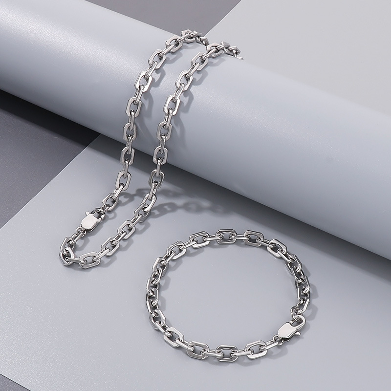 Hip-Hop Vintage Style Geometric 304 Stainless Steel Plating Men's Bracelets Necklace Men Necklace Sets display picture 7