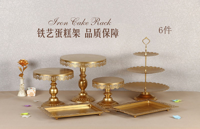 Fabricante creativo europeo de hierro forjado props de boda mesa de postres estante de pastel conjunto de plato de pastel decoración de mesa de boda
