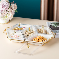 墨綠陶瓷乾果碟零食碟盤鐵藝架棱形拼盤分格盤蛋糕小吃碟水果盤