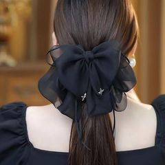 黒い蝶結びのリボンの髪飾りのクリップの後頭部の馬尾のクリップの大きいサイズの頭飾りの髪飾りのクリップの布芸