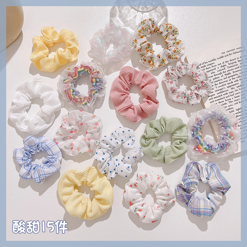 Envío gratis [paquete de 5] lazo para el cabello del intestino del cerdo coreano, cuerda para el cabello del intestino femenino, banda de goma para el cabello, lindo lazo para el cabello Baita