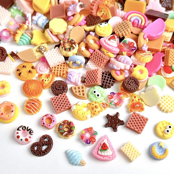 Random mix cartoon food play biscuit donut chocolate resin nail jewelry diy cream gel hair card mix