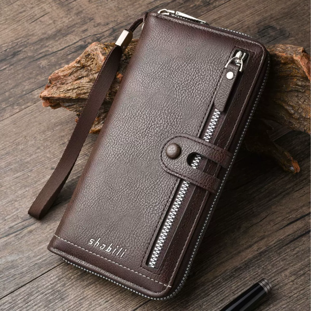 跨境新款长款男士钱包多卡位休闲拉链钱包青年大容量手拿包零钱包