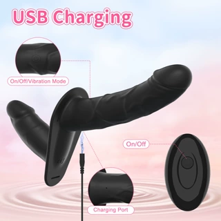 穿戴双头实心阳具女同假阴茎夫妻情趣用品遥控震动高潮成人用品