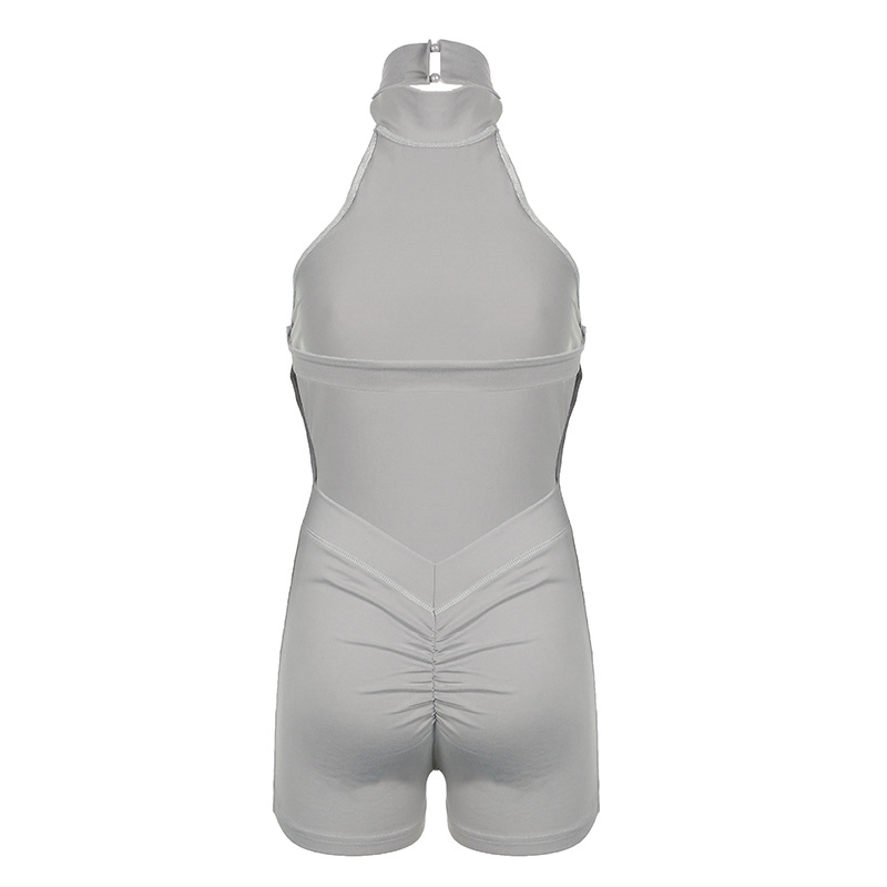 Casual Sexy Street Cool Women Sexy Sports Solid Color Halter Backless Jumpsuit Shorts