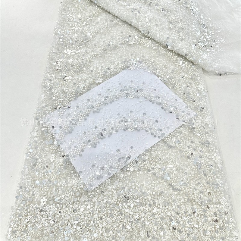 Verano transfronterizo bordado falda larga tela de malla bordado tubo de perlas vestido de moda rendimiento tela de encaje