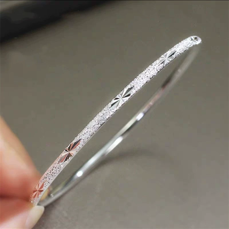 Copper bracelet with silver plating, thin engraved bangle, sizes 56–64 mm, lightweight 0.02 kg
