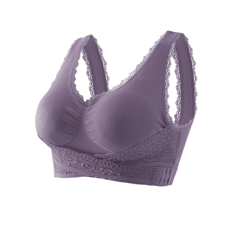 Front Cross Side Buckle Sports Sleep Bra Large Size Lace Edge Running Yoga Shockproof Push-up Women's Underwear