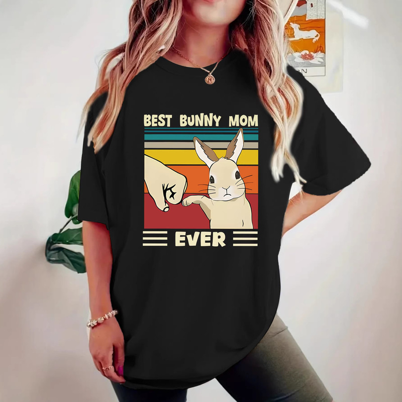 Cross-Border Fashion T-Shirt Short-Sleeved Women's Easter "Best Rabbit Mom" Summer New Short-Sleeved T-Shirt for Women in Stock Cross-Border Fashion T-Shirt Short-Sleeved Women's Easter "Best Rabbit Mom" Summer New Short-Sleeved T-Shirt for Women in Stock