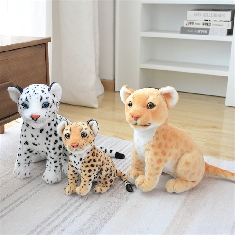 跨境仿真小豹子毛绒玩具可爱雪豹黑豹玩偶狮子公仔儿童男孩礼物道