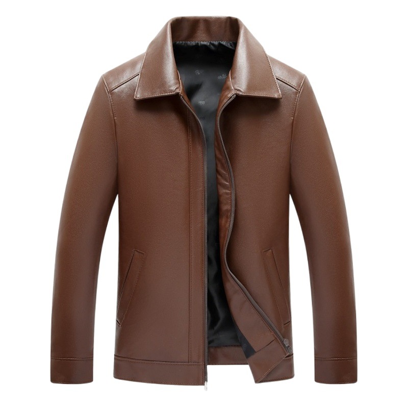Lapel Leather Jacket Men's New Korean Style Lapel Trendyy Handsome High-End Pu Motorcycle Men's Spring and Autum Leather Jacket Wholesale