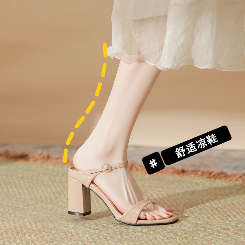 Yb-F1 Square-Toe High-Heeled Sandals for Women, Small Size 30, Thick Heel, Comfortable Slippers, Large Size, Extra Wide Women's Shoes 43 45