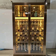 厂家设计地下室简约现代玫瑰金不锈钢酒柜展示柜 组合玻璃酒柜