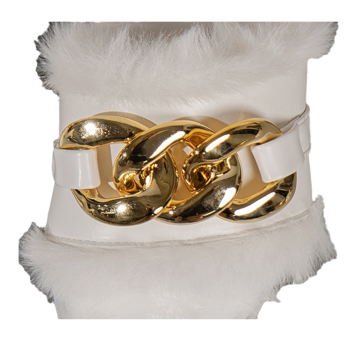 2024 nueva moda abertura zapatillas de lana zapatillas de cadena metálica zapatillas de algodón para mujeres ocio interior calentamiento zapatillas