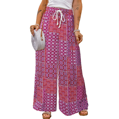 European and American floral casual pants, loose floral patchwork casual pants
