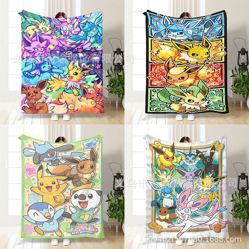 跨境卡通宝可梦毛毯法兰绒新款办公室午睡毯口袋妖怪精灵沙发盖毯