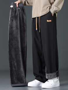 NASA plus velvet straight-leg pants men's autumn and winter warmth and thickened integrated velvet sweatpants loose sports and casual trousers