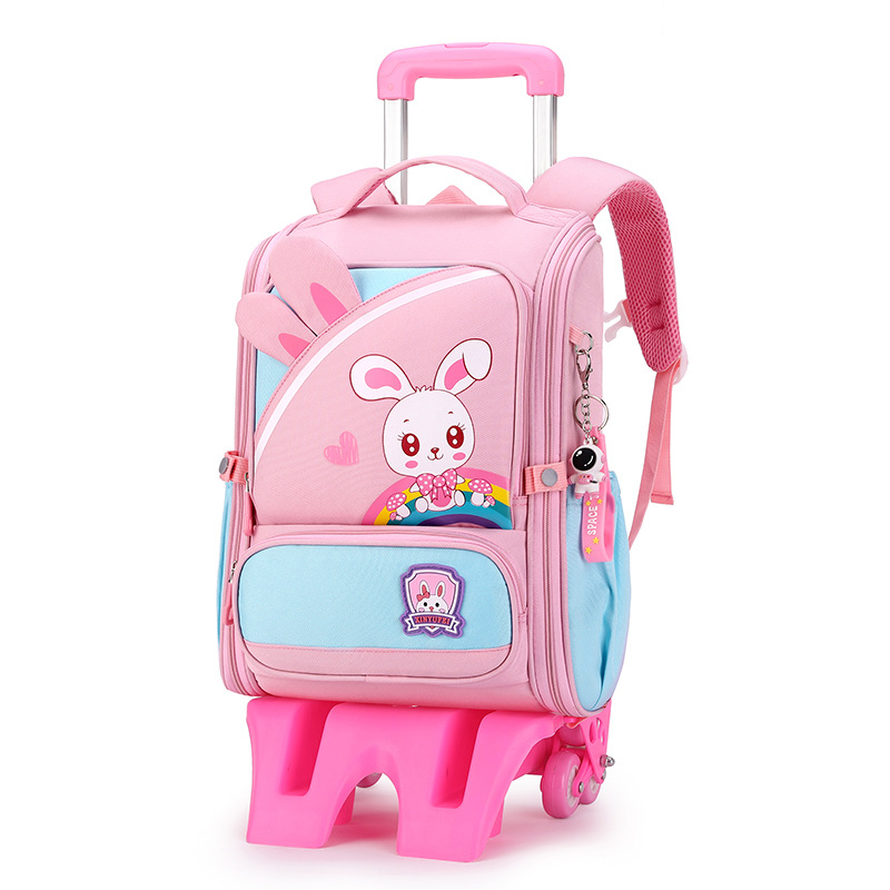 Mochila escolar con barra de tracción transfronteriza estudiantes de grado 2-45 niños y niñas de gran capacidad dibujos animados lindo subir escaleras de doble propósito hombros