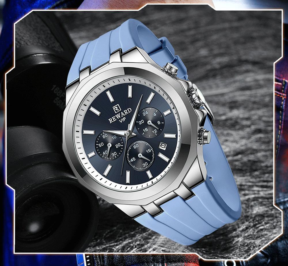 Reward skin-friendly silicone band quartz sports men's watch cross-border best-selling multi-function watch three eyes and six hands calendar_voghion.com