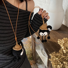 手工编织毛线小煤球项链牛皮绳长款可爱挂件包包小众高级感毛衣链