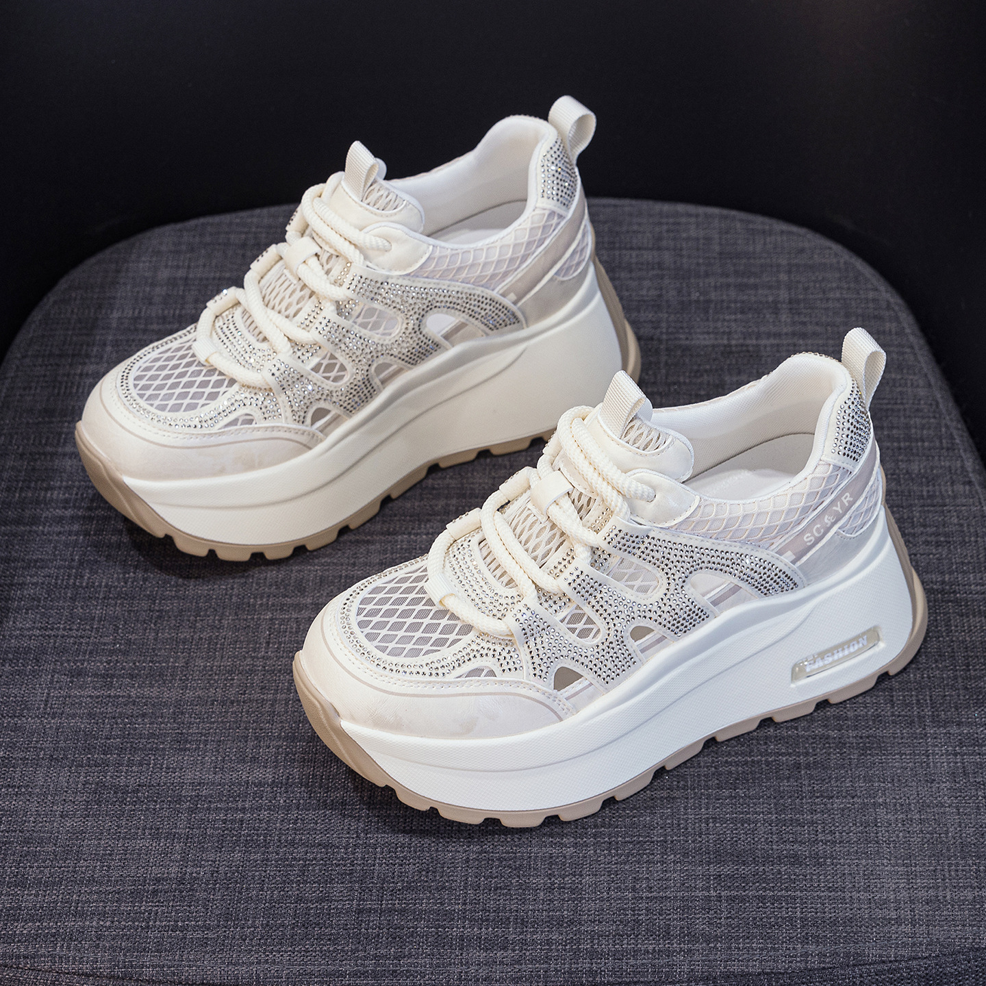 Giày sneaker nữ đế dày lưới thoáng khí phong cách retro — Trắng 5086, Champagne 5086, Tím 5086