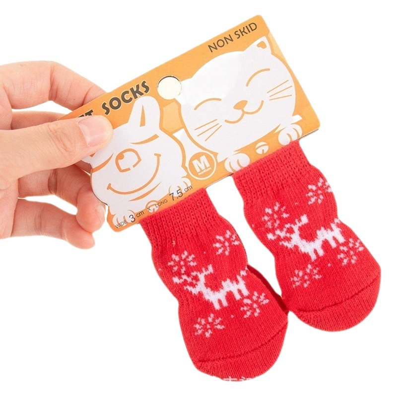 Рождественские новогодние носки для щенков для домашних собак, Нескользящие, устойчивые к царапинам, грязные, плюшевые, кошачьи бои, чехол для лапки собаки, хлопковые носки