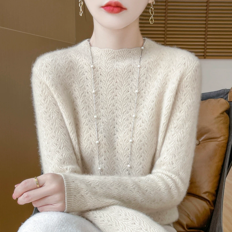 100 чистый шерстяной полувыемчатый трикотажный нижний свитер женский 2024 новый стиль иностранный женский свитер осень-зима